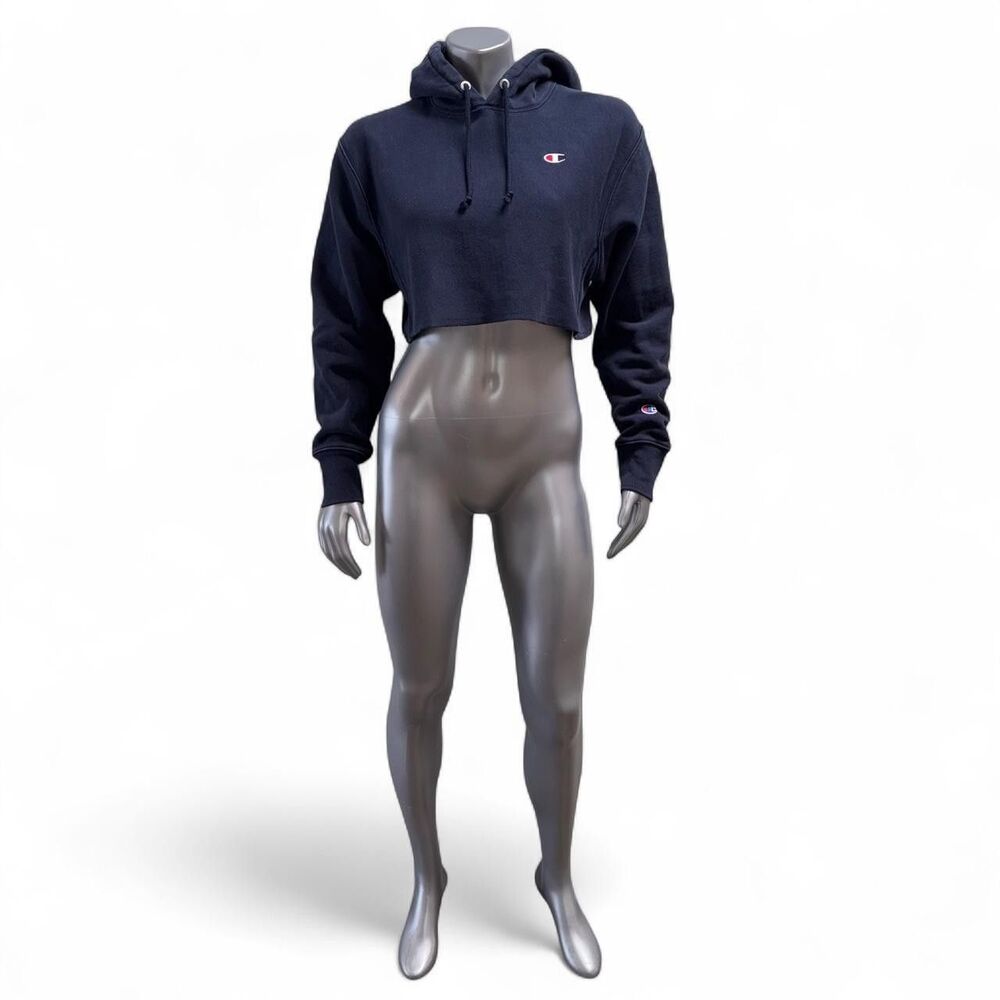 Champion Reverse Weave Navy Cropped Hoodie - Small
